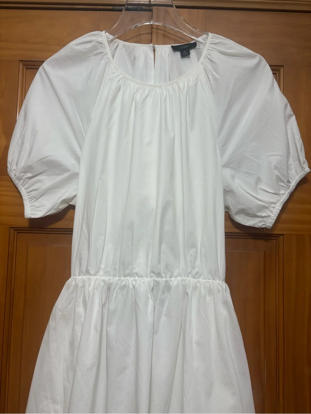 J. Crew White Puff-Sleeve Tie-Back Open Back 100% Cotton Dress Size 6 NWT
